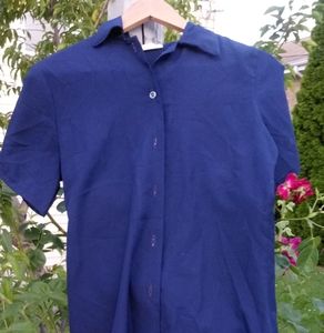 Blue button up short sleeve shirt